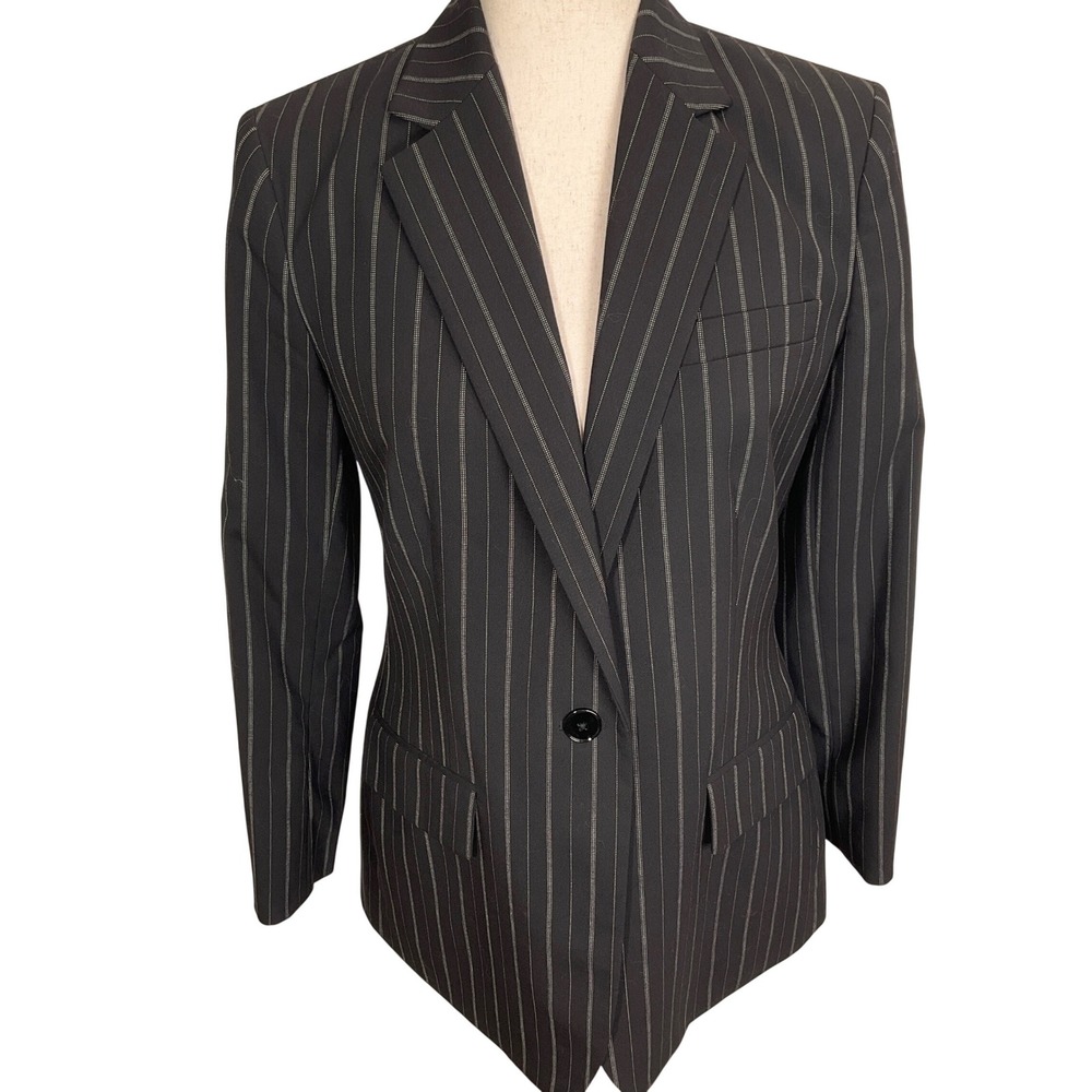 Lauren Ralph Lauren Blazer Womens 4 Black Pinstripe Tailored Classic Wool